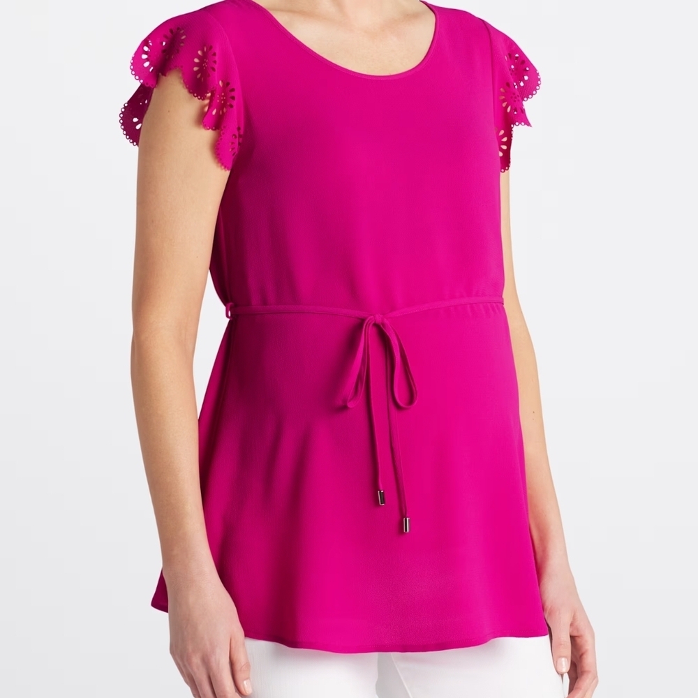 Full Moon Cheryl Maternity Blouse With Eyelet Flutter Sleeves